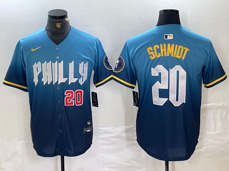 Men Philadelphia Phillies 20 Schmidt Blue City Edition Nike 2024 MLB Jersey style 3